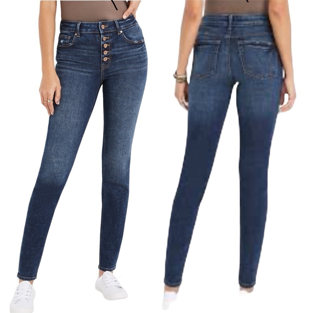 Edgely Women’s Blue Button Front Stretch Super Skinny High Rise Jeans Size 12